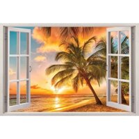 Tranh cửa sổ, tranh dán tường mở rộng không gian,tranh dán tường 3D KT LỚN,,CS17
