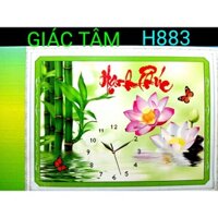 Tranh đá ĐỒNG HỒ HẠNH PHÚC - 71x54cm - H883 - BÔNG HOA SEN TRÚC TRE BƯỚM NƯỚC CHỮ - tranh đá chưa làm - chưa gắn đá