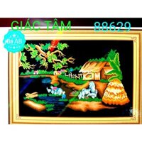 Tranh đá LÀNG QUÊ - 110x75cm - 88629 - CẢNH ĐỒNG RUỘNG NHÀ TRANH CON TRÂU MỤC ĐỒNG - tranh đá chưa làm - chưa gắn đá