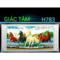 Tranh đá MÃ ĐÁO THÀNH CÔNG - 117x67cm - H783 - BÁT MÃ 8 NGỰA RỪNG CÂY NƯỚC CHỮ - tranh đá chưa làm - chưa gắn đá