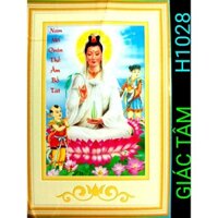 Tranh đá NAM MÔ QUÁN THẾ ÂM BỒ TÁT - 35x50cm - H1028 - PHẬT QUAN ÂM THIỆN TÀI ĐỒNG TỬ TÒA SEN CHỮ - tranh đá đã làm