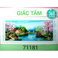 Tranh đá NHÀ VƯỜN HOA CÂY CỎ DÒNG SÔNG THIÊN NGA - 150x68cm - 71181- tranh đá chưa làm - chưa gắn đá - chưa đính đá