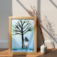 Tranh đá sỏi trang trí decor quà tặng hình mẹ con treo tường để bàn đẹp