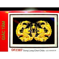 Tranh đá SONG LONG CHƠI CHÂU - 90x60cm - DF2387 - SONG LONG TRANH CHÂU 2 RỒNG VIÊN NGỌC - tranh đá chưa làm