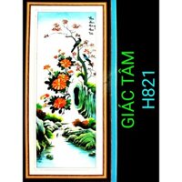 Tranh đá THU ẨM HOÀNG HOA TỬU - 43x100cm - H821 - BÔNG HOA CHIM NÚI THÁC NƯỚC DÒNG SUỐI ĐÁ CHỮ - tranh đá chưa làm