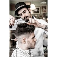 TRANH DÁN CỬA KÍNH SALON TÓC NAM 3D 2 mặt - in theo yêu cầu