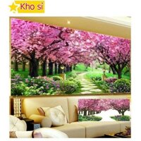 Tranh dán đá Con đường hoa anh đào tình yêu Lv001 (120x65cm) [KHO SỈ] Tranh chất lượng cao