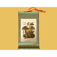 Tranh dân gian Đông Hồ Chim Công Thiên Hạ Thái Bình bồi lụa - kèm hộp