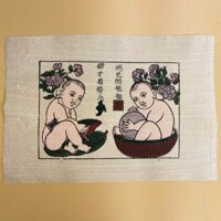 Tranh dân gian Đông Hồ Em Bé Ôm Cóc Ôm Bóng giấy dó