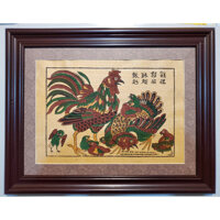 TRANH DÂN GIAN ĐÔNG HỒ - GÀ HOA HỒNG -GÀ DẠ XƯỚNG - GÀ ĐÀN MẸ CON  - GIA DINH HANH PHUC