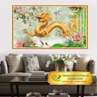 Tranh dán tường 3D bóc dán trang trí tường nhà bức tranh rồng vàng tài lộc