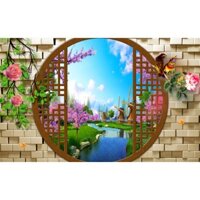 Tranh dán tường 3D cửa sổ 60*90