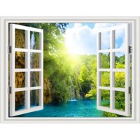 Tranh dán tường 3D cửa sổ 60*90 chất liệu giấy PP cao cấp