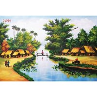 Tranh dán tường 3D - Làng quê Việt (có keo sẵn)