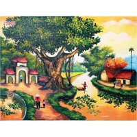 Tranh dán tường 3D - Làng quê Việt (có keo sẵn)