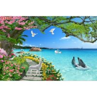 Tranh dán tường 3D phong cảnh thiên nhiên siêu đẹp siêu nét nhận in theo kích thước yêu cầu