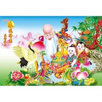 Tranh dán tường 3D phúc lộc thọ trang trí tết kích thước cao 80cm x 120cm