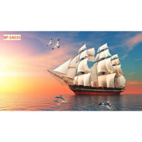 Tranh dán tường 3d thuận buồn tranh thuyền buồm in uv công nghệ cao in theo kích thước yêu cầu tặng keo dán
