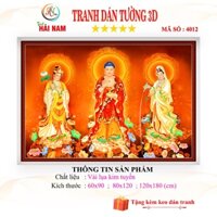 Tranh dán tường 3D tranh phật tam thánh - vải lụa kim tuyến