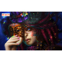 Tranh dán tường 3d vải lụa hoạt hình trừu tượng, cô gái gửi cùng keo dán nhận in theo kích thước decor quán