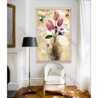 Tranh dán tường Bình hoa tulip lãng mạn, Tranh dán tường 3d hiện đại (tích hợp sẵn keo), MS825461