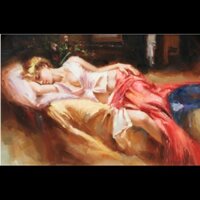Tranh dán tường cô gái trong phòng ngủ 90x60  cm