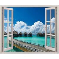 Tranh dán tường cửa sổ 3D cảnh đẹp Maldives VTC VT0051 kim sa