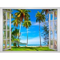 Tranh dán tường cửa sổ 3D cảnh biển đẹp VTC VT0020 kim sa