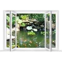 Tranh dán tường cửa sổ 3D cảnh hồ cá VTC N-VT0025 kim sa
