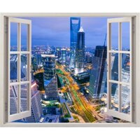 Tranh dán tường cửa sổ 3D VTC cảnh đẹp đô thị VT0212 kim sa