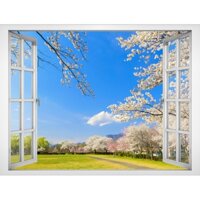 Tranh dán tường cửa sổ VTC cảnh đẹp thiên nhiên Hoa anh đào VT0380 kim sa