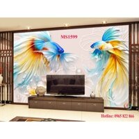 Tranh dán tường đôi cá 3D - tranh cá 3D đẹp - tranh cá phong thủy