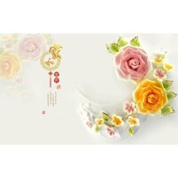 Tranh dán tường Hoa 3D - vải lụa phủ kim sa