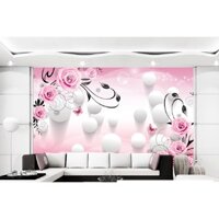 Tranh dán tường Hoa 3D - vải lụa phủ kim sa