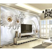 Tranh dán tường  Hoa 3D - vải lụa phủ kim sa