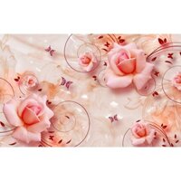 Tranh dán tường Hoa 3D - vải lụa phủ kim sa