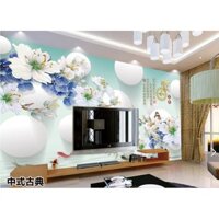 Tranh dán tường Hoa 3D - vải lụa phủ kim sa