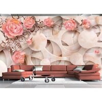 Tranh dán tường Hoa 3D -Vải lụa phủ kim sa