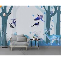 Tranh dán tường Khu rừng chim nai hòa thuận, tranh dán tường 3d hiện đại (tích hợp sẵn keo) MS932607
