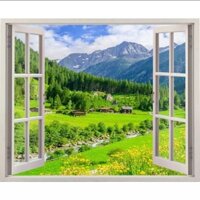 Tranh dán tường kim sa 3D Cửa Sổ  110 x 90 cm