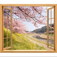 Tranh dán tường kim sa 3D Cửa Sổ  110 x 90 cm