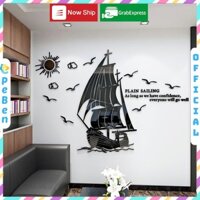 Tranh dán tường mica 3d decor khổ lớn thuyền buồm tranh trang trí phòng khách, phòng ngủ, spa, nail Nhiều Size - EPeBen