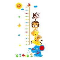 Tranh dán tường mica 3D đo chiều cao voi và các bạn, thước đo chiều cao cho bé, decal dán tường trang trí phòng bé.