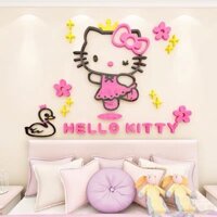 Tranh Dán Tường Mica 3D kity hồng dễ thương, trang trí phòng ngủ cho bé gái.