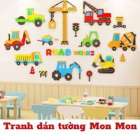 Tranh dán tường Mon Mon - Decal mica hình các phương tiện giao thông, oto, xe cho bé trai