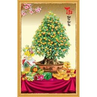 Tranh Dán Tường Tết Cây Quất Chất Liệu PP Kim Sa Cao Cấp TDT-0063