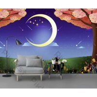 Tranh dán tường Thỏ rừng dưới ánh trăng trang trí phòng em bé, tranh dán tường 3d hiện đại (tích hợp sẵn keo) MS1214748