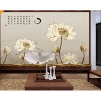 Tranh dán tường Tranh bông sen vàng cổ điển nổi bật, tranh dán tường 3d hiện đại (tích hợp sẵn keo) 1016465