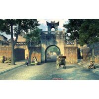 Tranh dán tường Tranh đồng quê cổng làng cổ tích, tranh dán tường 3d hiện đại - tích hợp sẵn keo