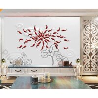 Tranh dán tường Tranh phong thủy hồ sen cá chép sinh động, tranh dán tường 3d hiện đại (tích hợp sẵn keo) MS667455